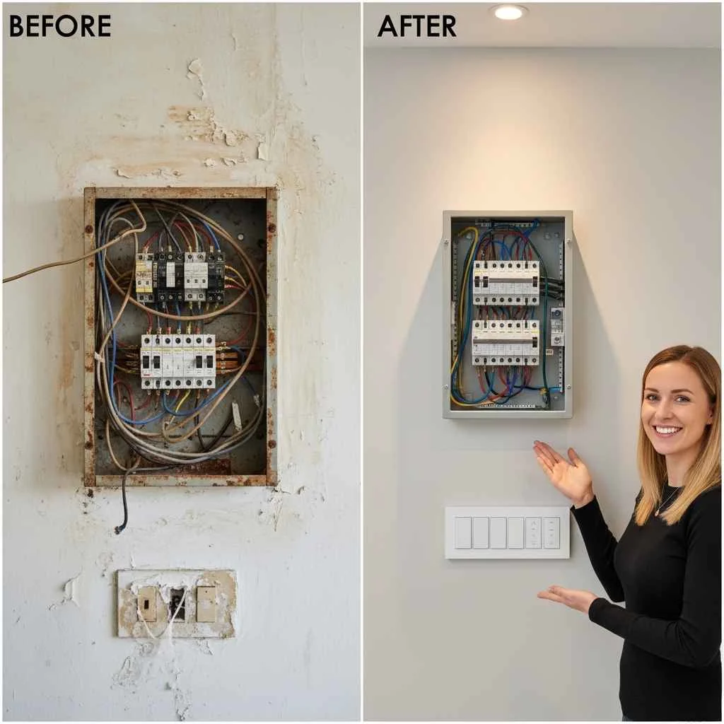 Beforeafter electrical panel upgrade or smart lighting installation.