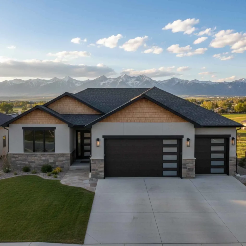Installed garage door on a modern Colorado home